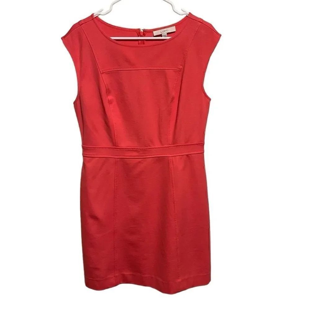 Loft- Women’s Stretch Sleeveless Coral Career Knee Length Dress, Size 8